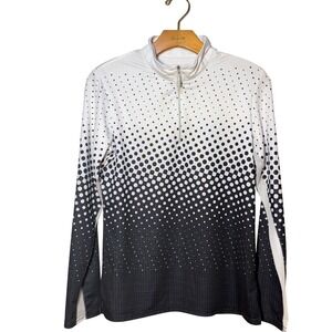 Bette & Court Women S Quarter Zip Long Sleeve Golf Shirt Black White Dot Print
